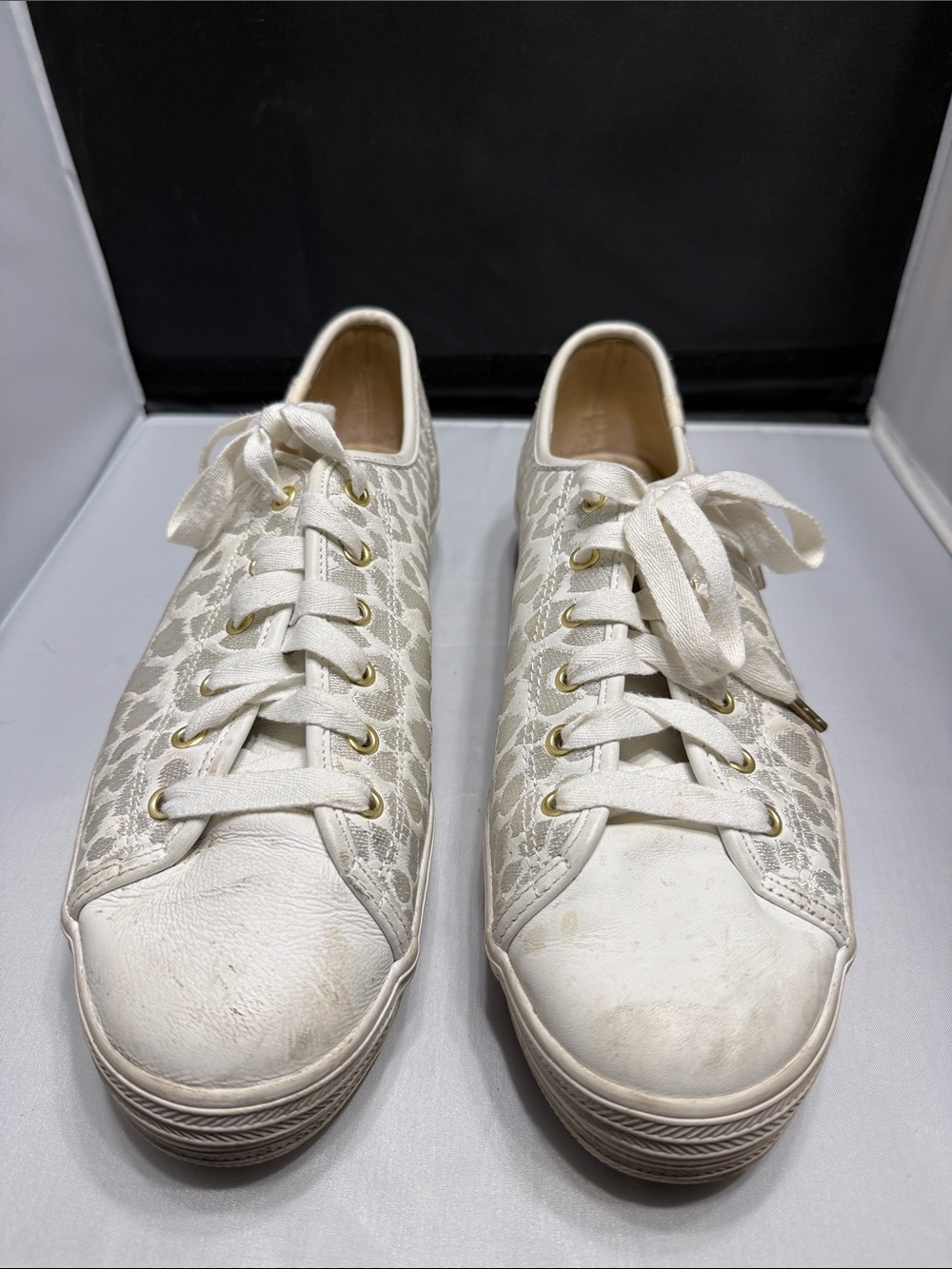 Ivory Lace-Pattern Low Top Sneakers with Satin Laces. No rips or tears.